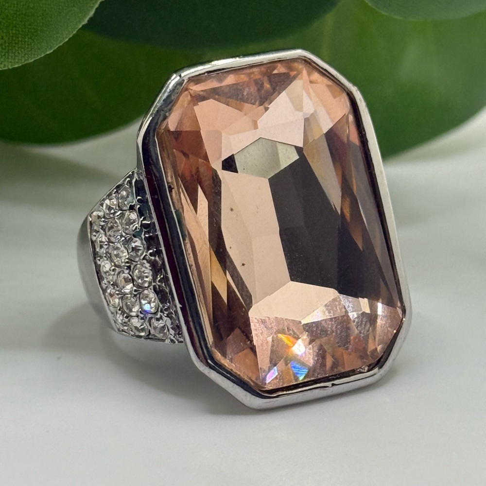 Ann Taylor Silver Tone Diamond Pink Rhinestone Crystal Ring